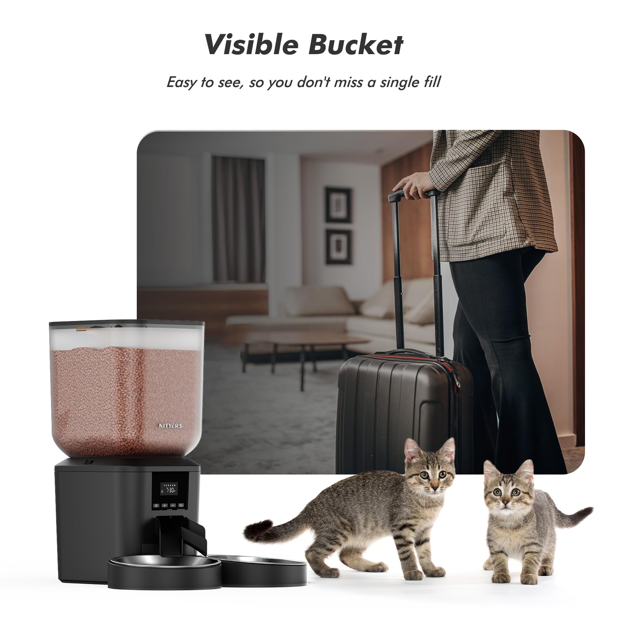 Nityers Automatic Cat Feeder for 2 Cats – 8L Large Capacity, LCD, Timed Feeding