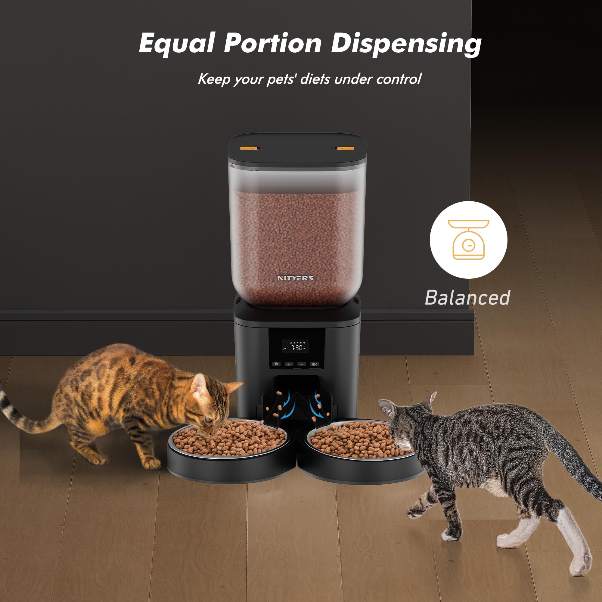 Nityers Automatic Cat Feeder for 2 Cats – 8L Large Capacity, LCD, Timed Feeding