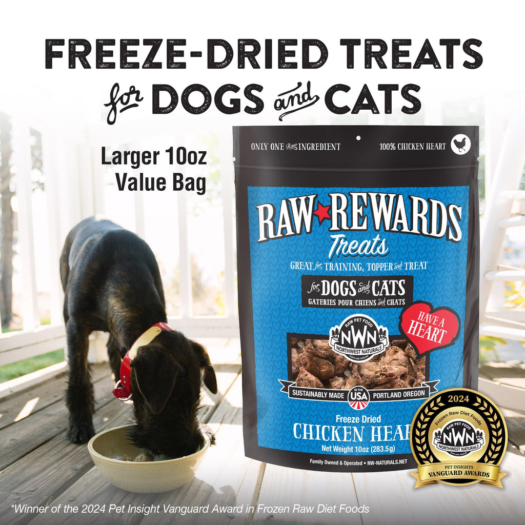 Northwest Naturals Raw Rewards Freeze-Dried Chicken Heart Treats for Dogs & Cats – 10 oz, 1 Ingredient, Human Grade, USA Made