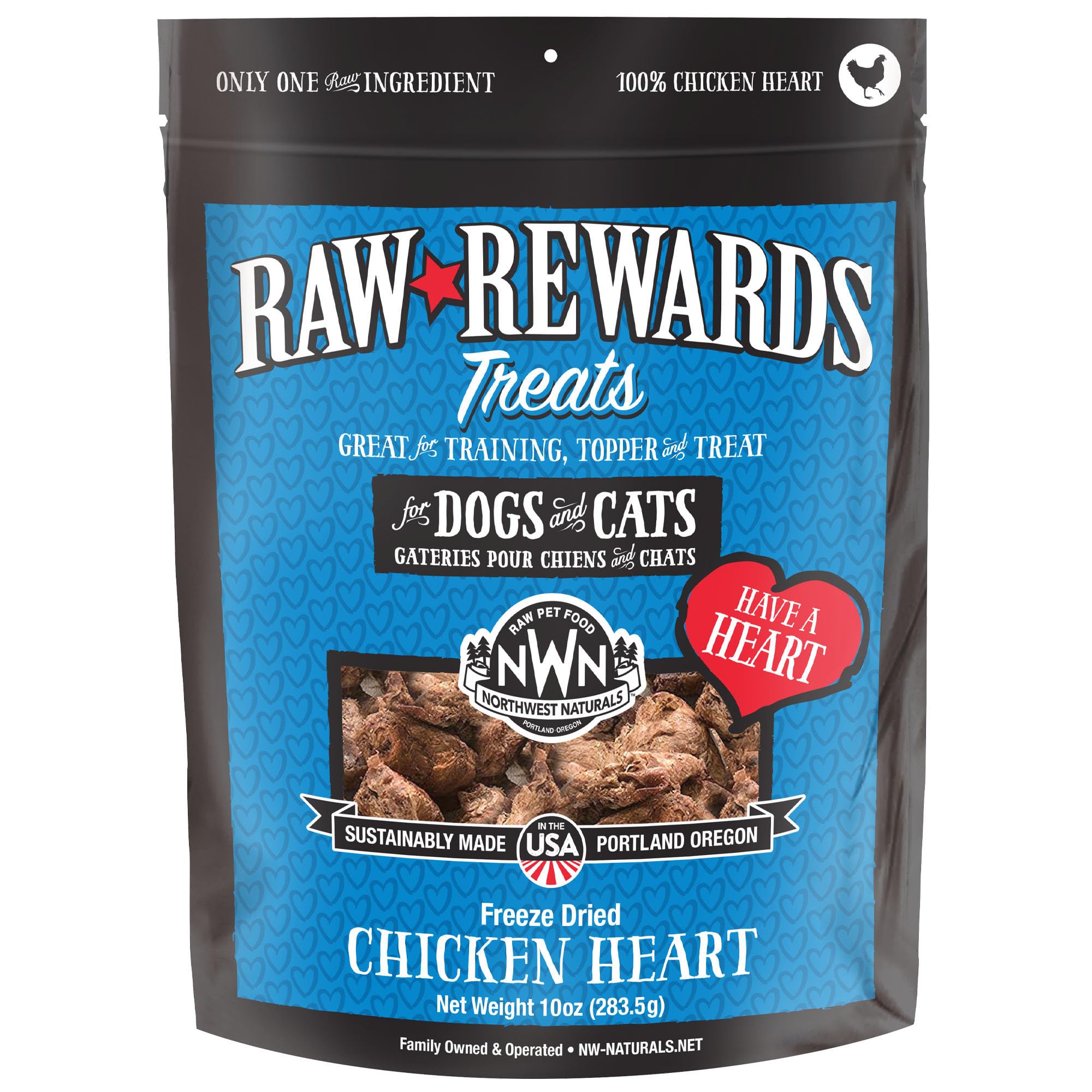 Northwest Naturals Raw Rewards Freeze-Dried Chicken Heart Treats for Dogs & Cats – 10 oz, 1 Ingredient, Human Grade, USA Made