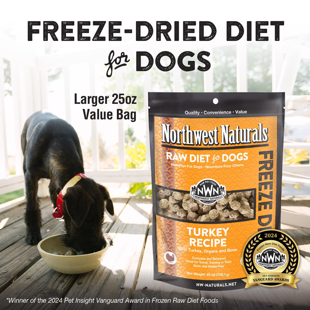 Northwest Naturals Freeze-Dried Turkey Dog Food – Bite-Sized Nuggets, Grain-Free, High-Protein, USA Made (25 oz)