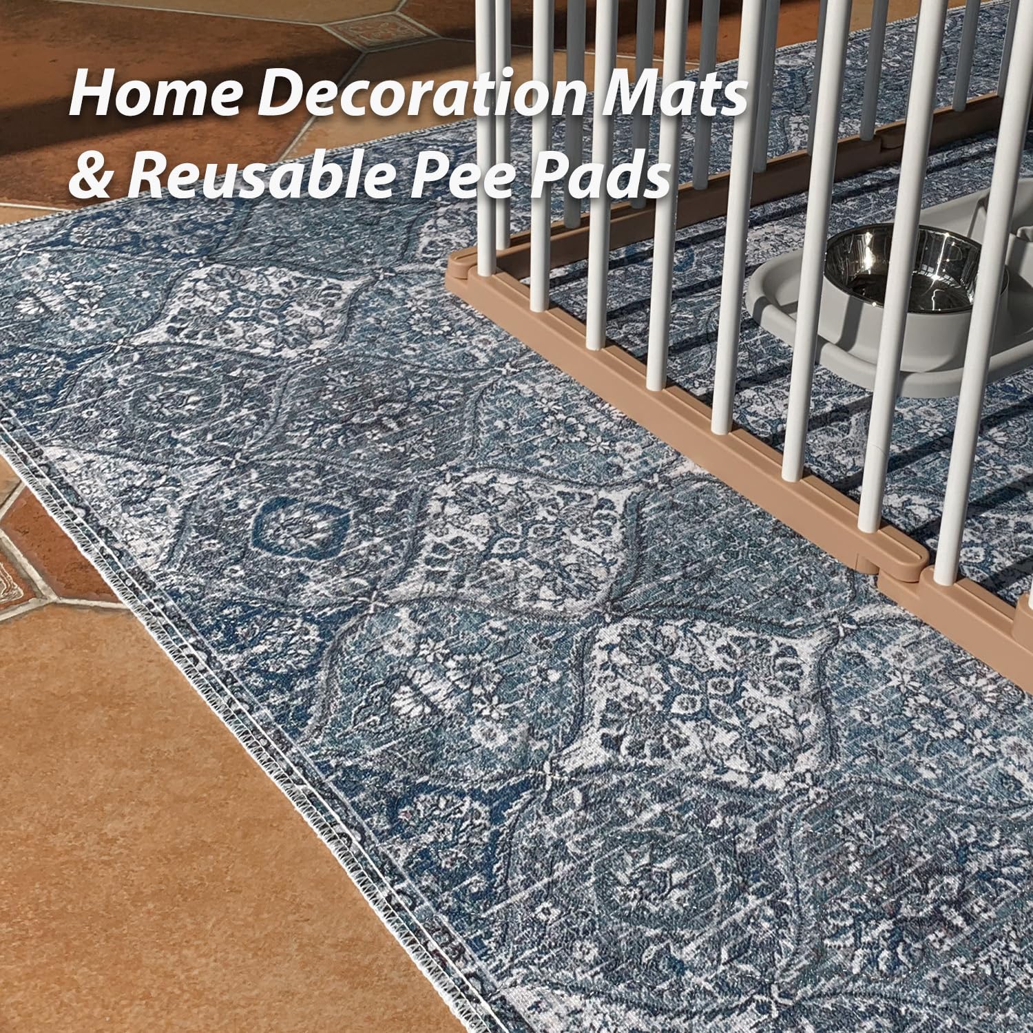 nunubaby Washable Pee Pads for Dogs – Non-Slip, Leak-Proof, 72x72 in (Blue/Multi)
