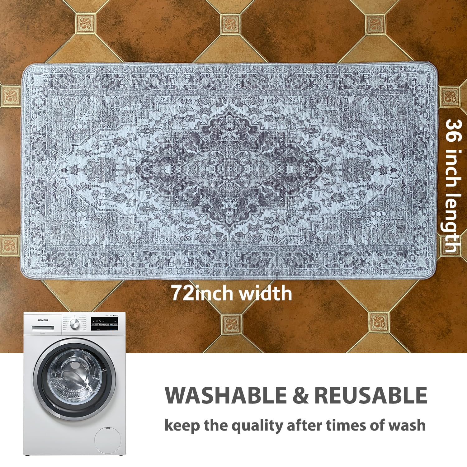 Nunubaby Washable Pee Pads for Dogs – Stylish, Non-Slip, Leak-Proof Reusable Potty Pads (Gray/Geo, 36 x 72)