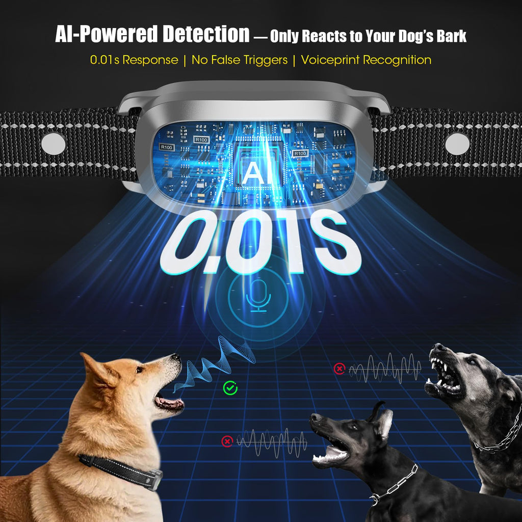 Oliry Smart AI Bark Collar for All Dogs | 5 Training Modes, AI Bark Detection, IP67 Waterproof, Rechargeable