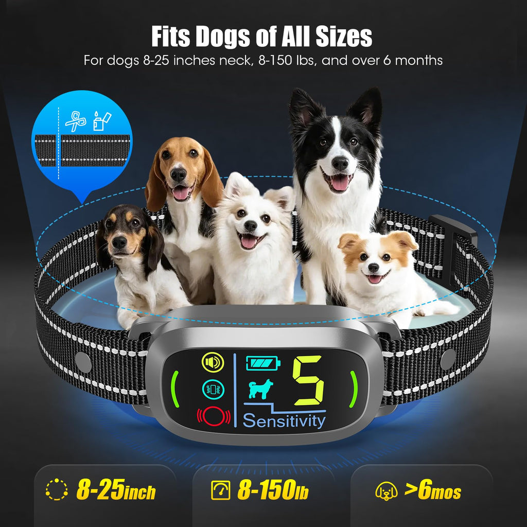Oliry Smart AI Bark Collar for All Dogs | 5 Training Modes, AI Bark Detection, IP67 Waterproof, Rechargeable