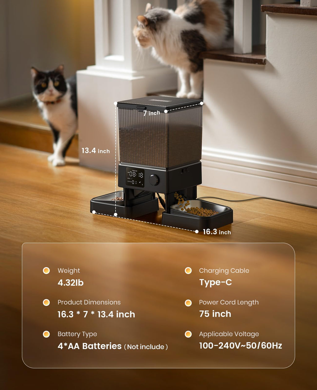 oneisall Automatic Cat Feeder for 2 Cats – 5L, 20 Cups, Timed Dispenser