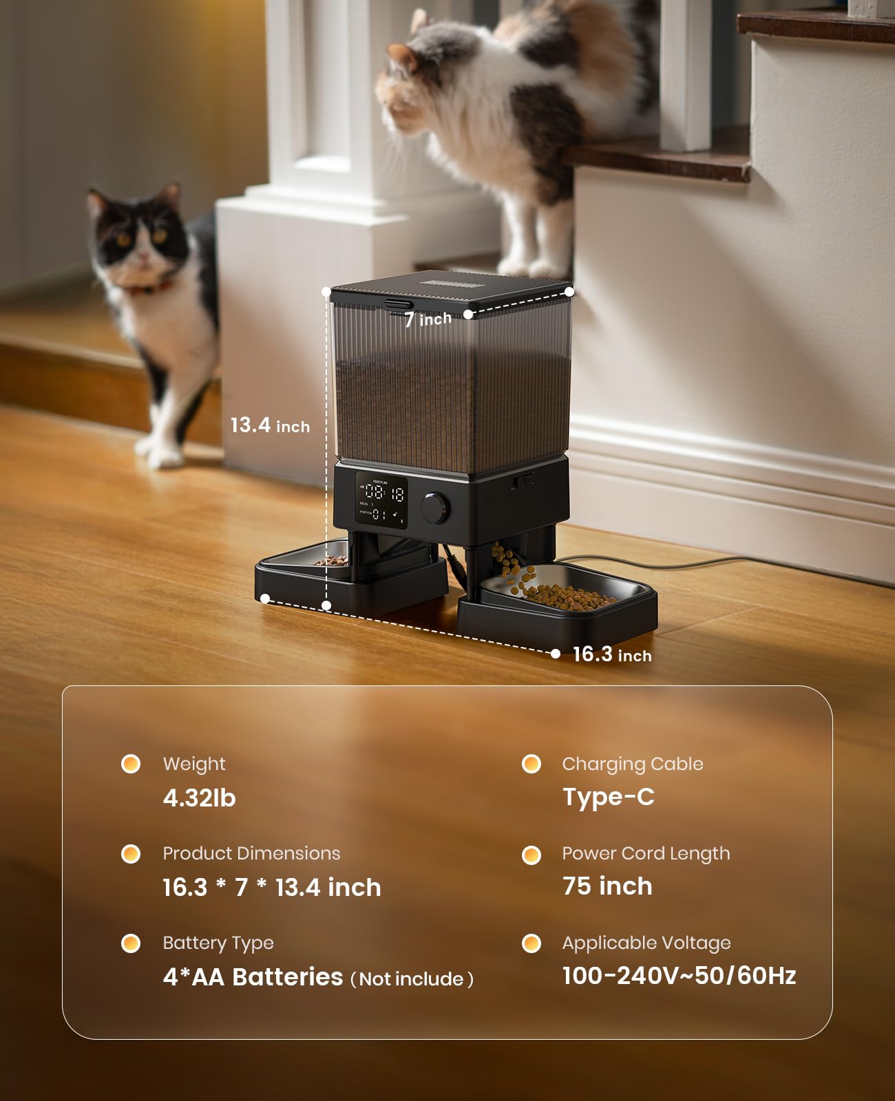 oneisall Automatic Cat Feeder for 2 Cats – 5L, 20 Cups, Timed Dispenser