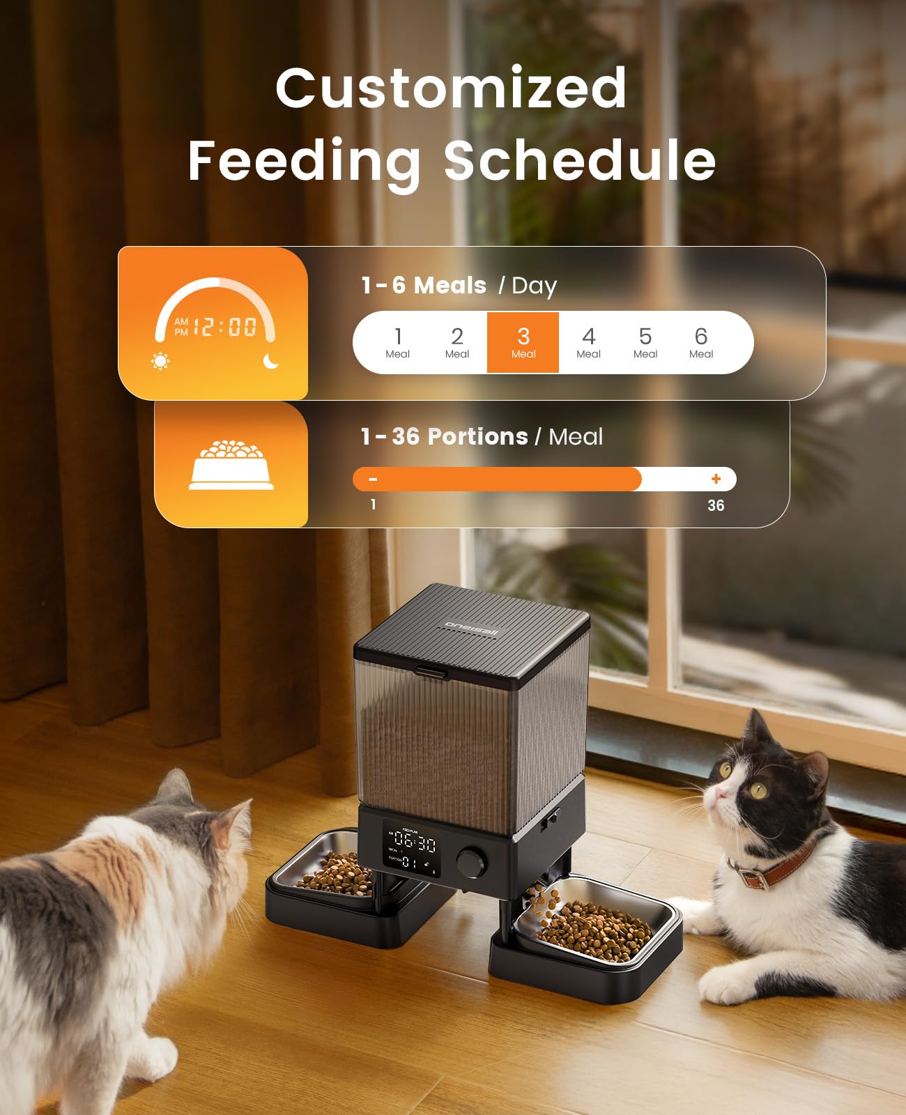 oneisall Automatic Cat Feeder for 2 Cats – 5L, 20 Cups, Timed Dispenser