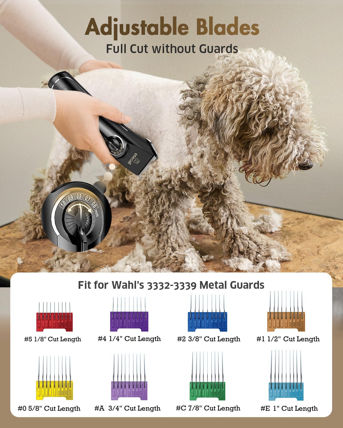oneisall Dog Clippers for Thick Coats – Low Noise, Heavy Duty Grooming Kit with Detachable Blades