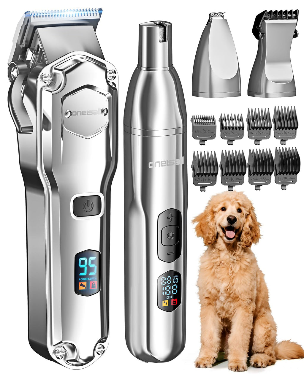 oneisall Dog Clippers for Thick Coats – 4-in-1 Low-Noise Cordless Grooming Kit