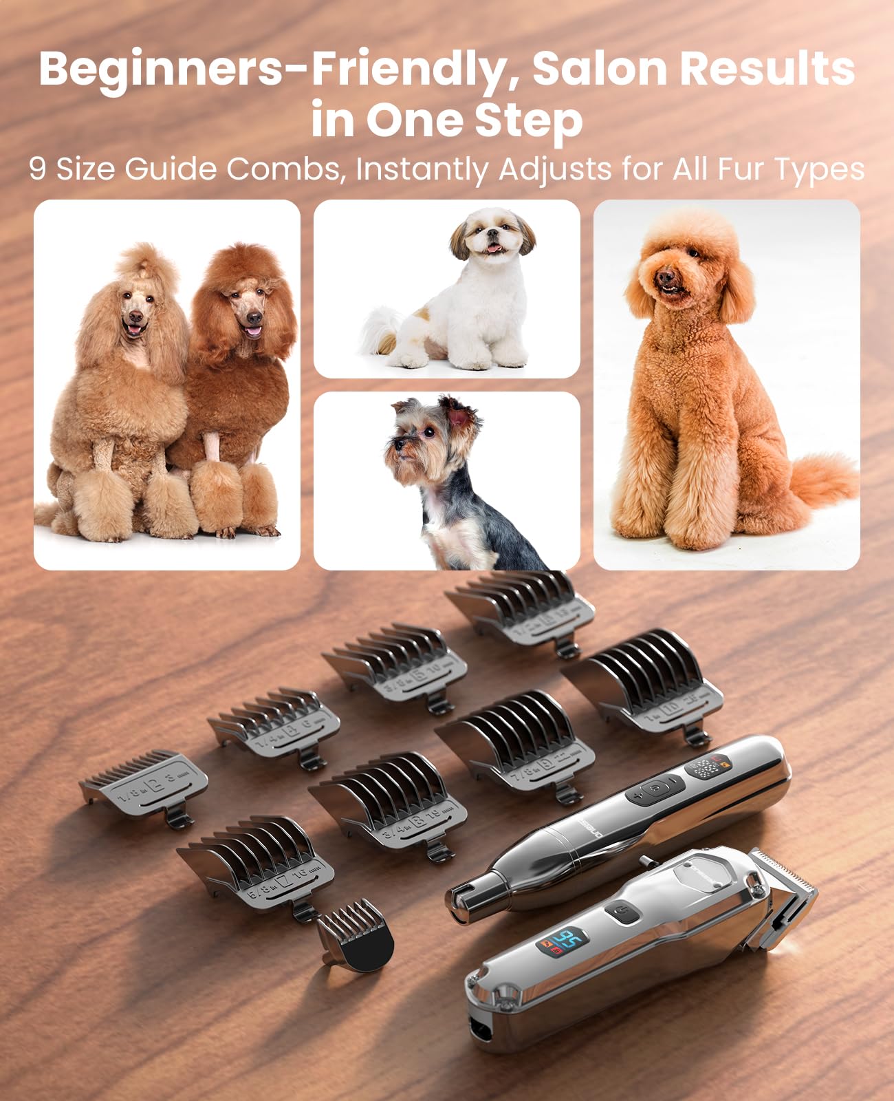 oneisall Dog Clippers for Thick Coats – 4-in-1 Low-Noise Cordless Grooming Kit