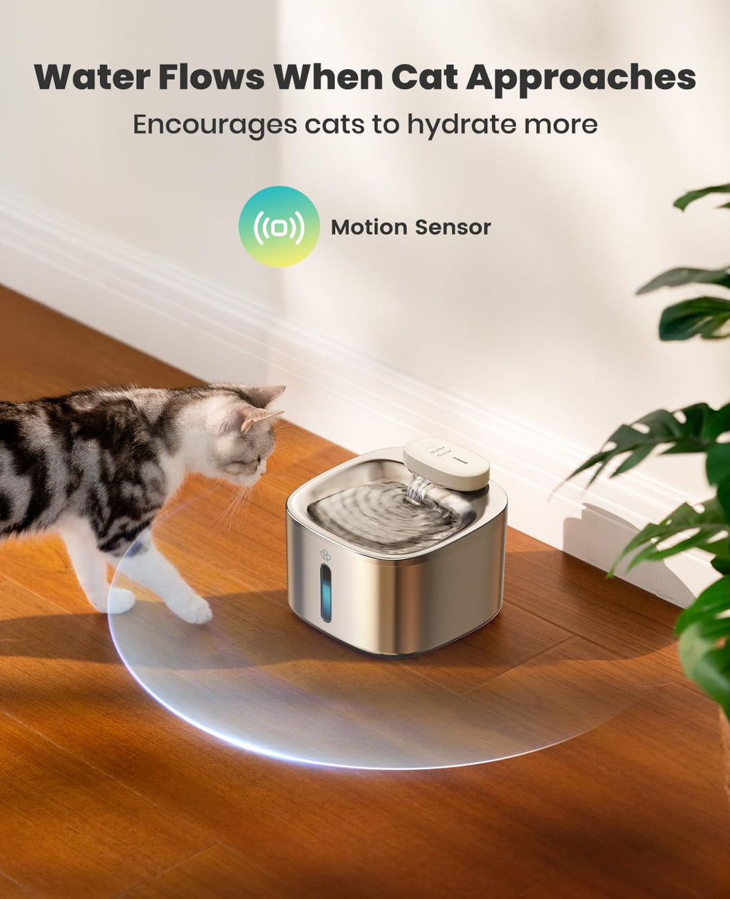 oneisall Wireless Cat Water Fountain 3.5L – Cordless, Battery-Operated Stainless Steel Pet Fountain