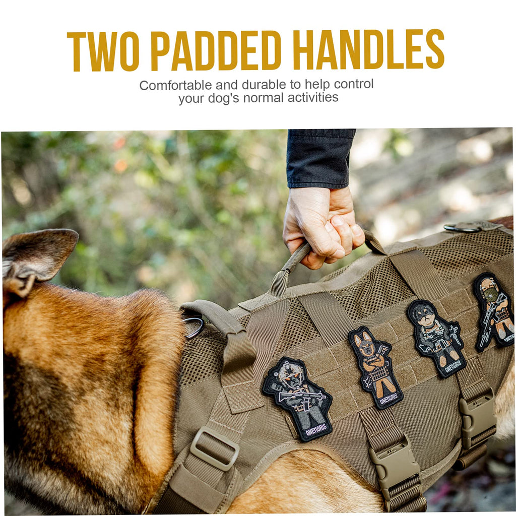 OneTigris No Pull Tactical Dog Harness for Medium to Large Dogs | Breathable Mesh, MOLLE Panels, Handle – XL Brown