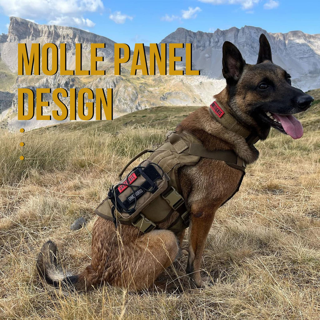 OneTigris No Pull Tactical Dog Harness for Medium to Large Dogs | Breathable Mesh, MOLLE Panels, Handle – XL Brown