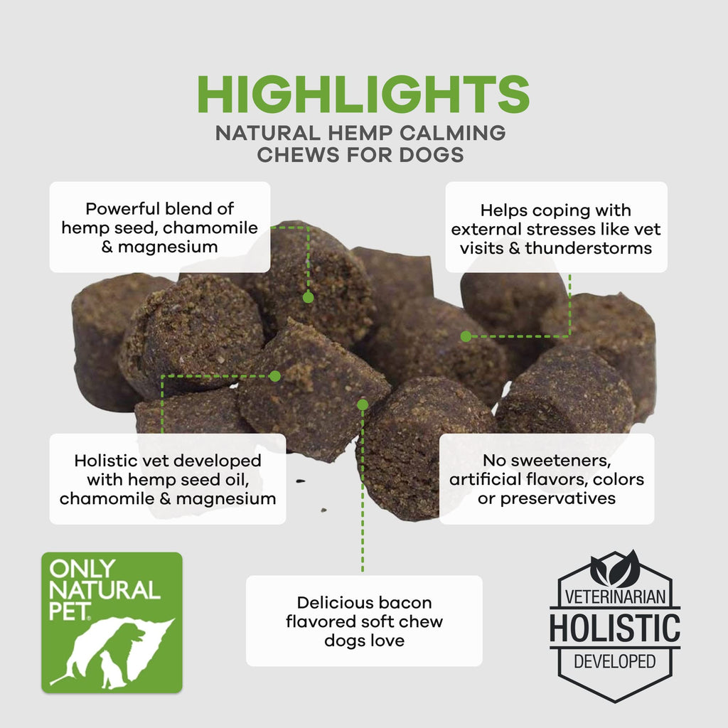 Only Natural Pet Hemp Soft Chews for Dogs — Stress & Anxiety Relief (L-Theanine, Chamomile & Lemon Balm) 120 Count