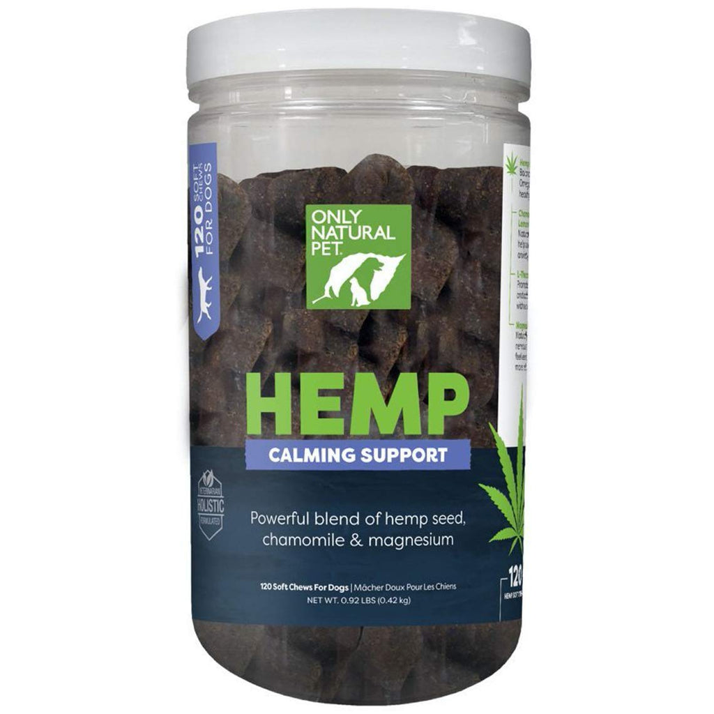 Only Natural Pet Hemp Soft Chews for Dogs — Stress & Anxiety Relief (L-Theanine, Chamomile & Lemon Balm) 120 Count