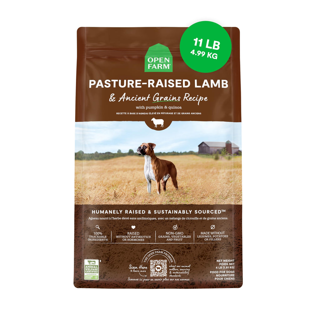 Open Farm Ancient Grains Dry Dog Food — Pasture-Raised Lamb, 90% Animal Protein, 11lb