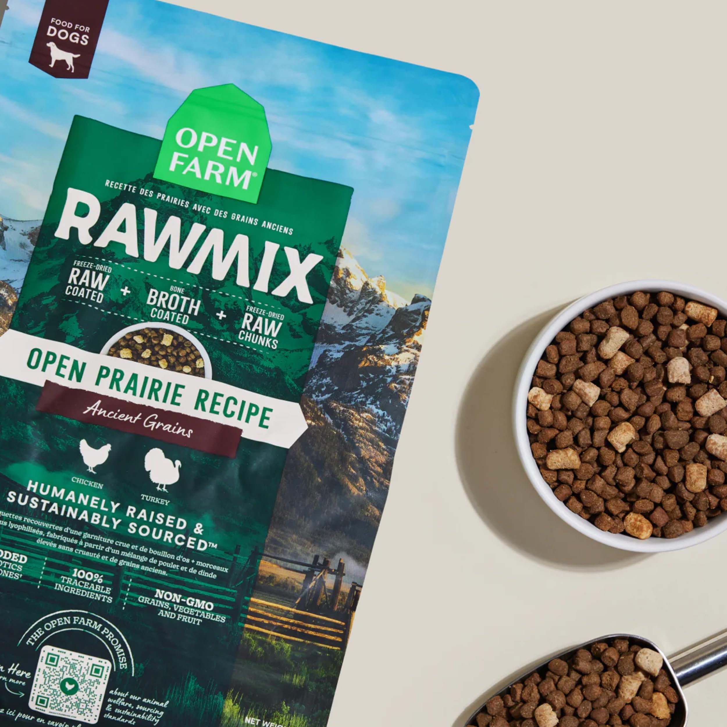 Open Farm RawMix Dry Dog Food with Ancient Grains – Open Prairie Recipe (Chicken & Turkey), 20lb