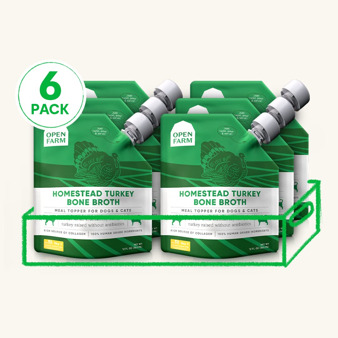 Open Farm Bone Broth – 72oz 6-Pack Homestead Turkey | Topper for Dogs & Cats