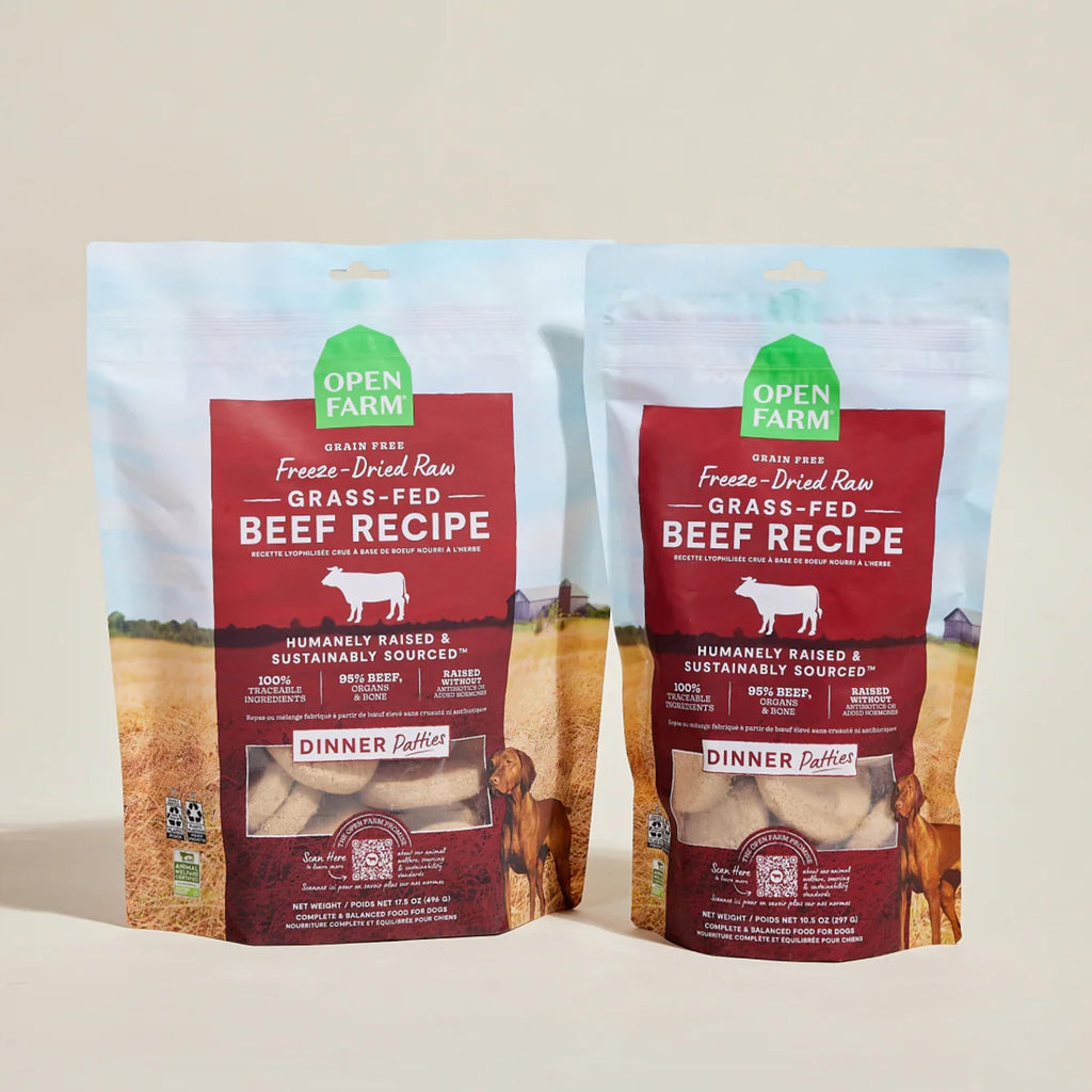 Open Farm Freeze Dried Raw Dog Food Patties – 95% Meat, Organs & Bone | Grass-Fed Beef, 17.5oz