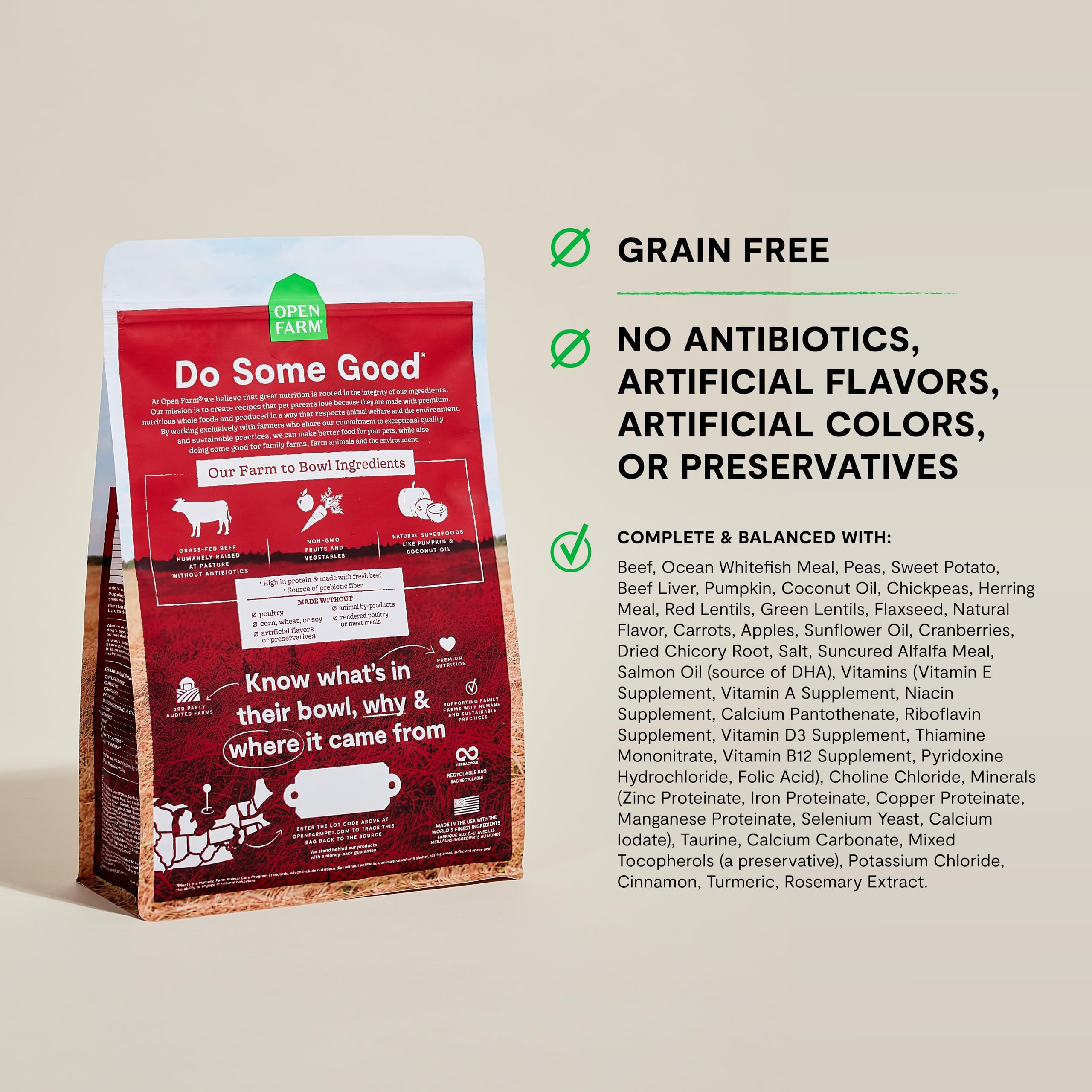 Open Farm Grain-Free Grass-Fed Beef Dry Dog Food – 11lb Bag | Complete & Balanced