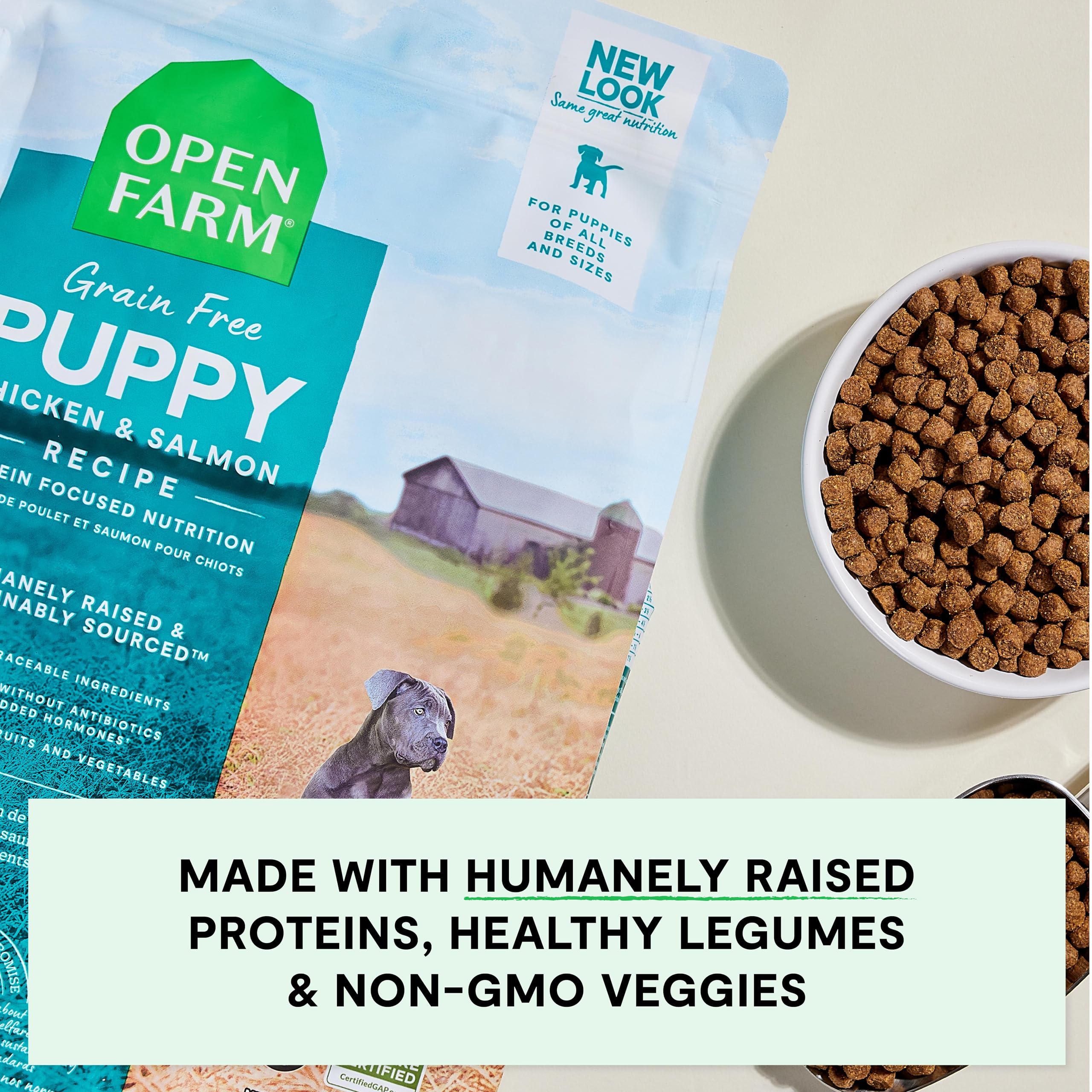 Open Farm Grain-Free Puppy Food — Salmon & Chicken Kibble, Non-GMO Veggies, 22lb