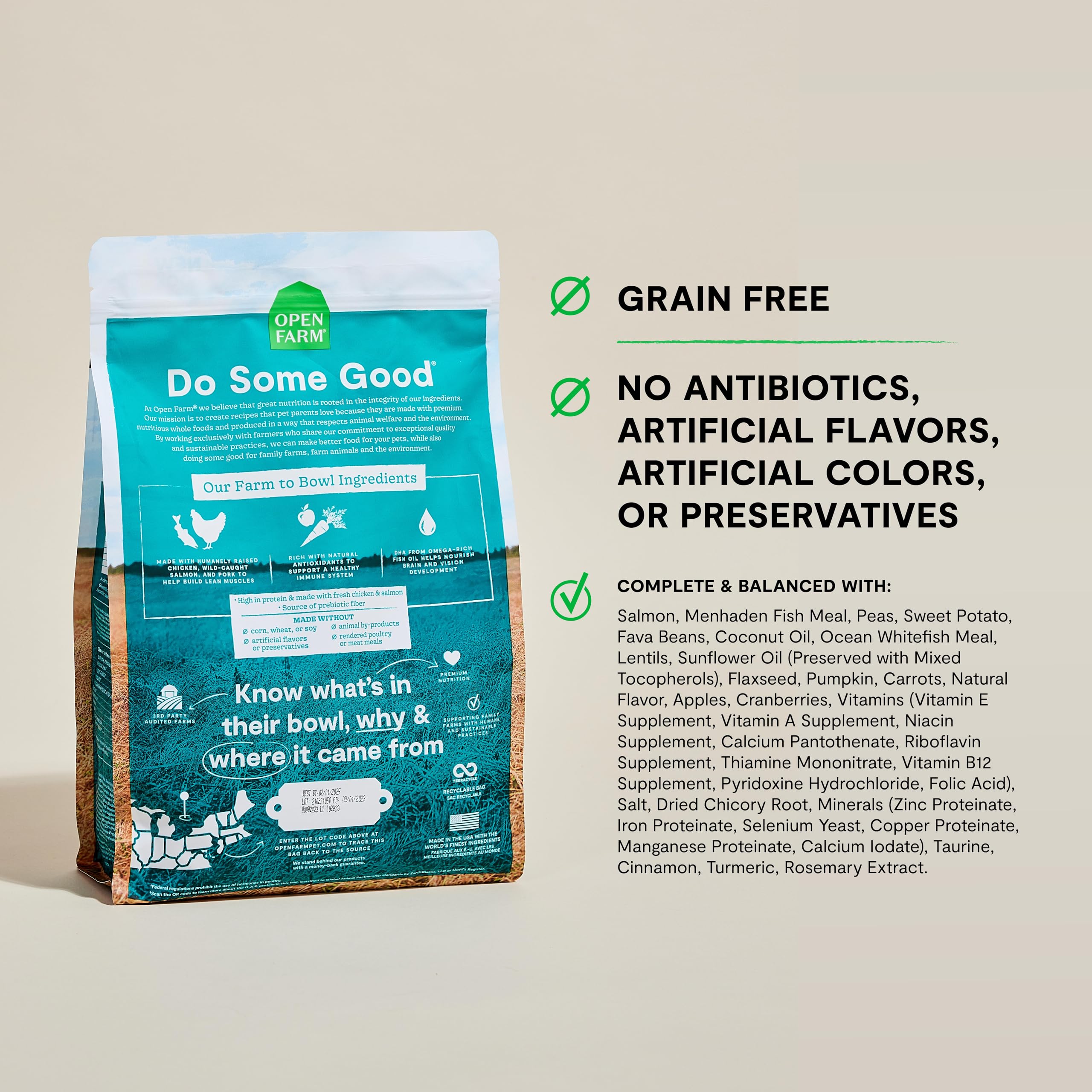 Open Farm Grain-Free Puppy Food — Salmon & Chicken Kibble, Non-GMO Veggies, 22lb