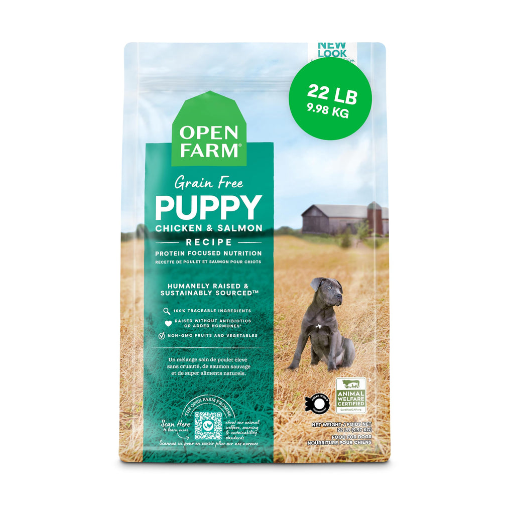 Open Farm Grain-Free Puppy Food — Salmon & Chicken Kibble, Non-GMO Veggies, 22lb