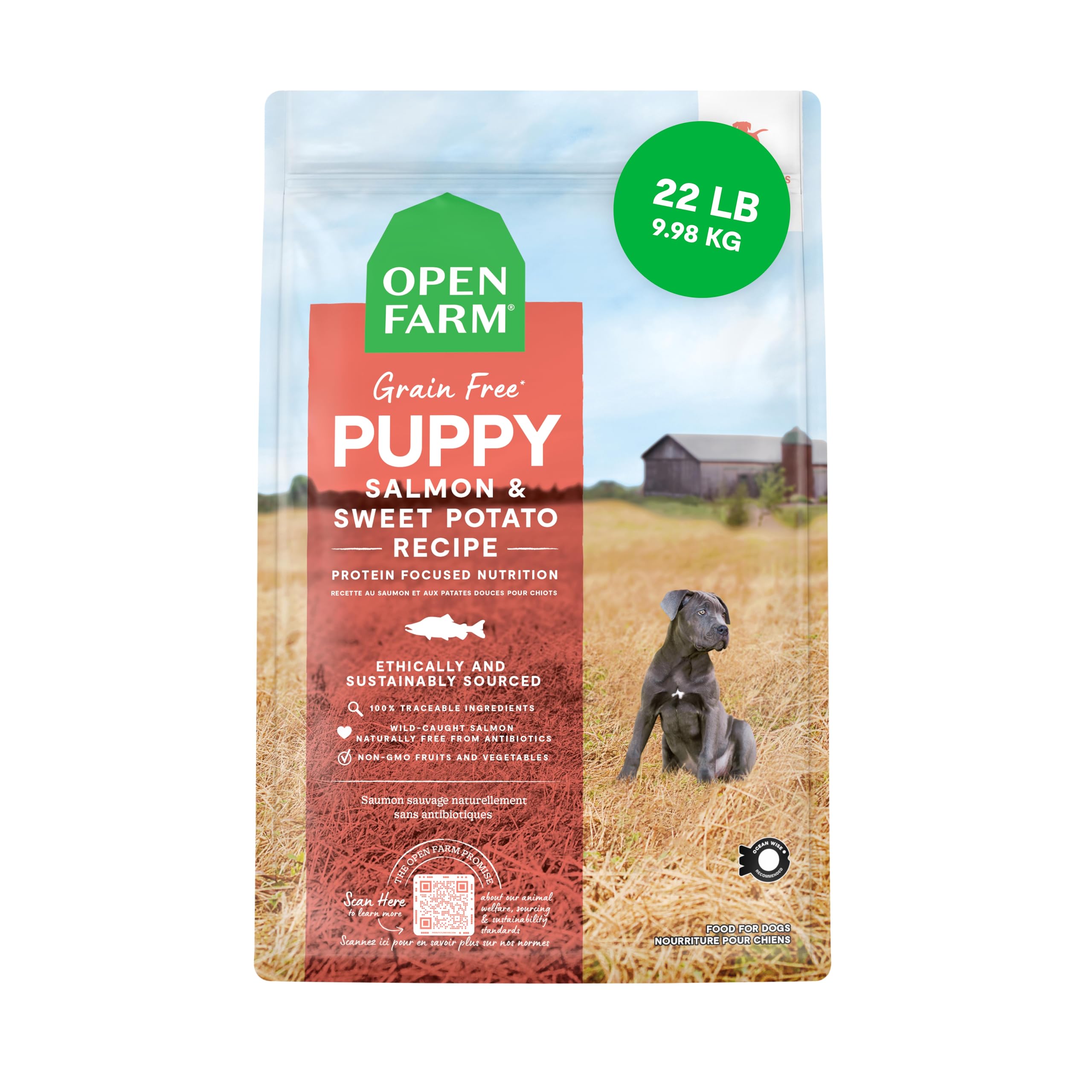 Open Farm Grain-Free Salmon & Sweet Potato Puppy Food – 22lb Bag