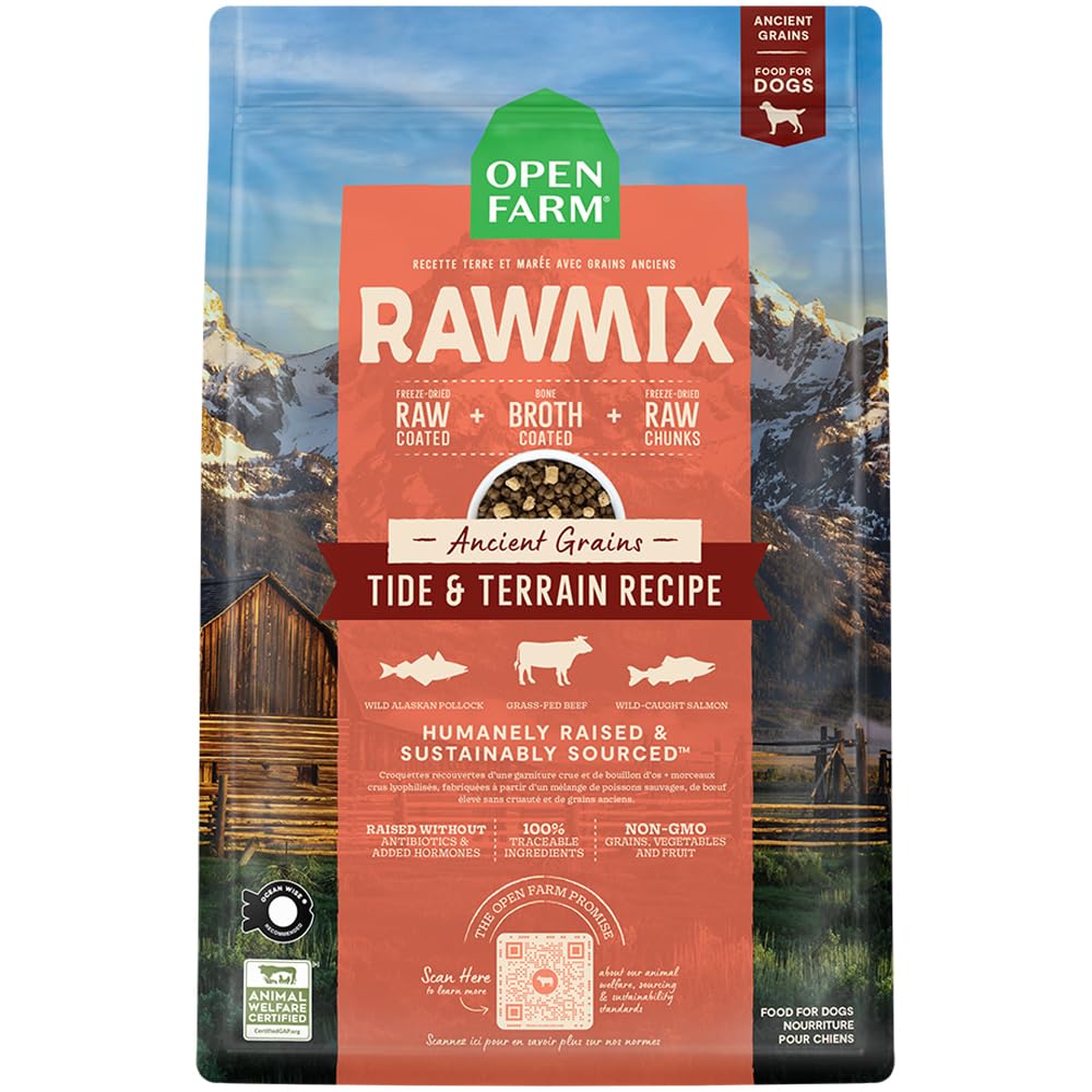 Open Farm RawMix Dry Dog Food with Ancient Grains – Pollock, Beef & Salmon, Tide & Terrain, 20lb