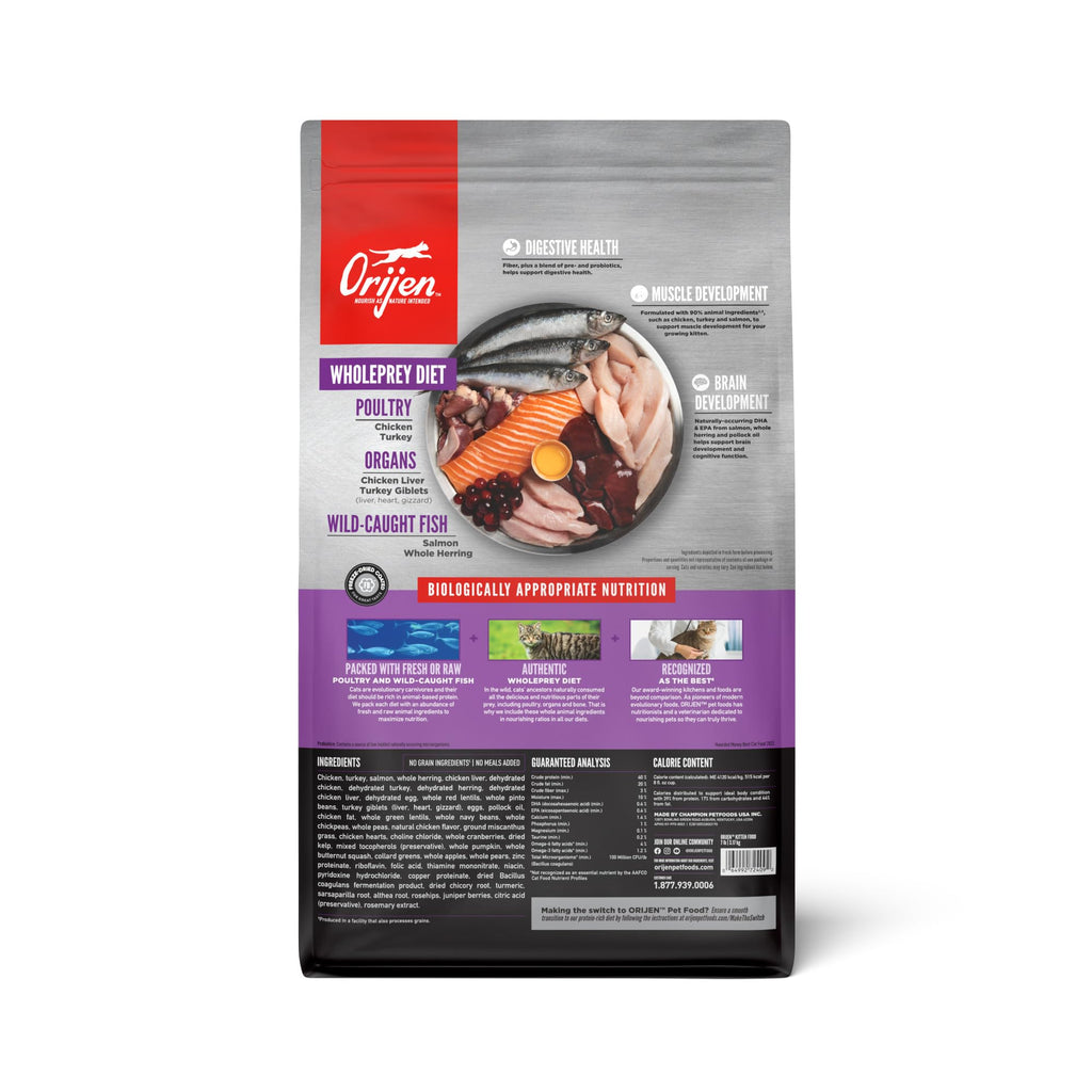 ORIJEN Grain Free High Protein Kitten Recipe – 7lb Bag | Premium Dry Cat Food