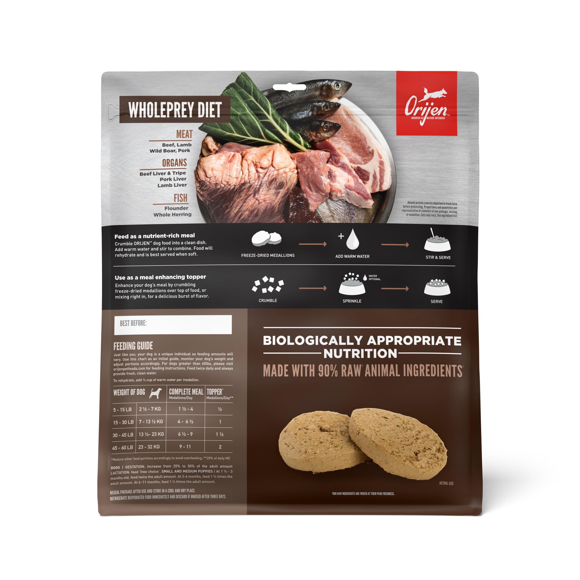 ORIJEN Regional Red Freeze Dried Medallions – High-Protein, Grain-Free Dog Food & Topper (16 oz)
