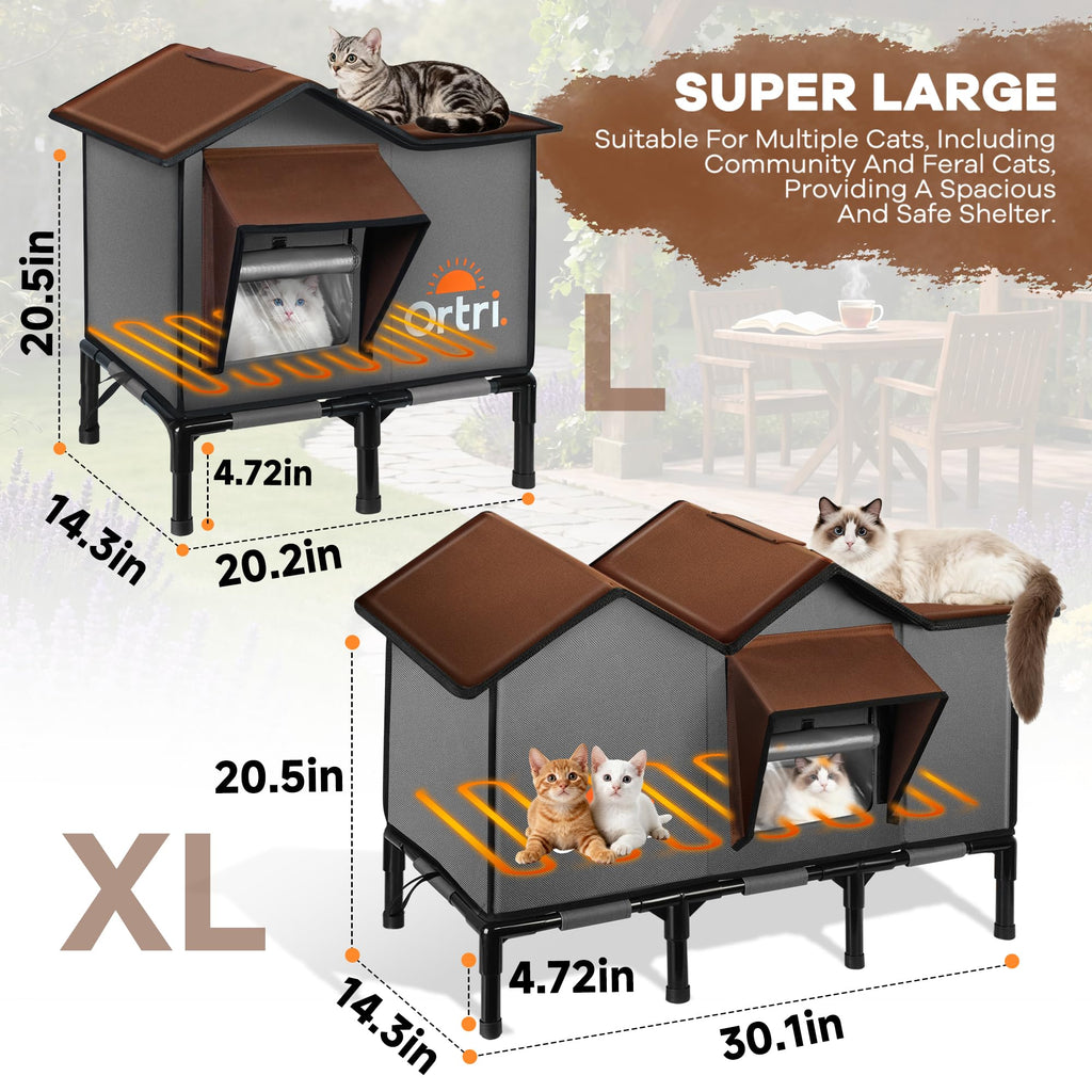 Ortri Outdoor Heated Cat House – Winter Weatherproof Shelter for Multiple Cats (30x14x20)