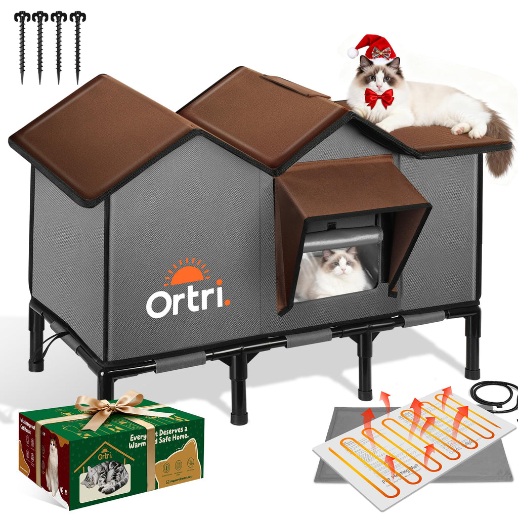 Ortri Outdoor Heated Cat House – Winter Weatherproof Shelter for Multiple Cats (30x14x20)