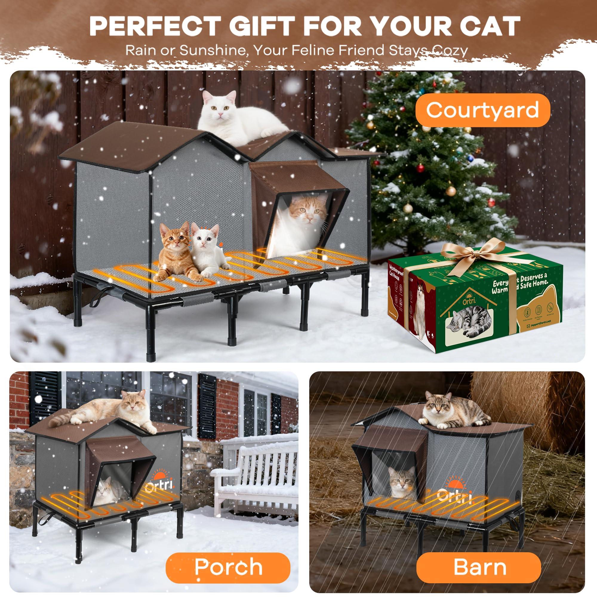 Ortri Outdoor Heated Cat House – Winter Weatherproof Shelter for Multiple Cats (30x14x20)