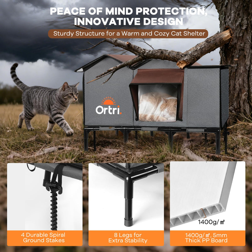Ortri Outdoor Heated Cat House – Winter Weatherproof Shelter for Multiple Cats (30x14x20)