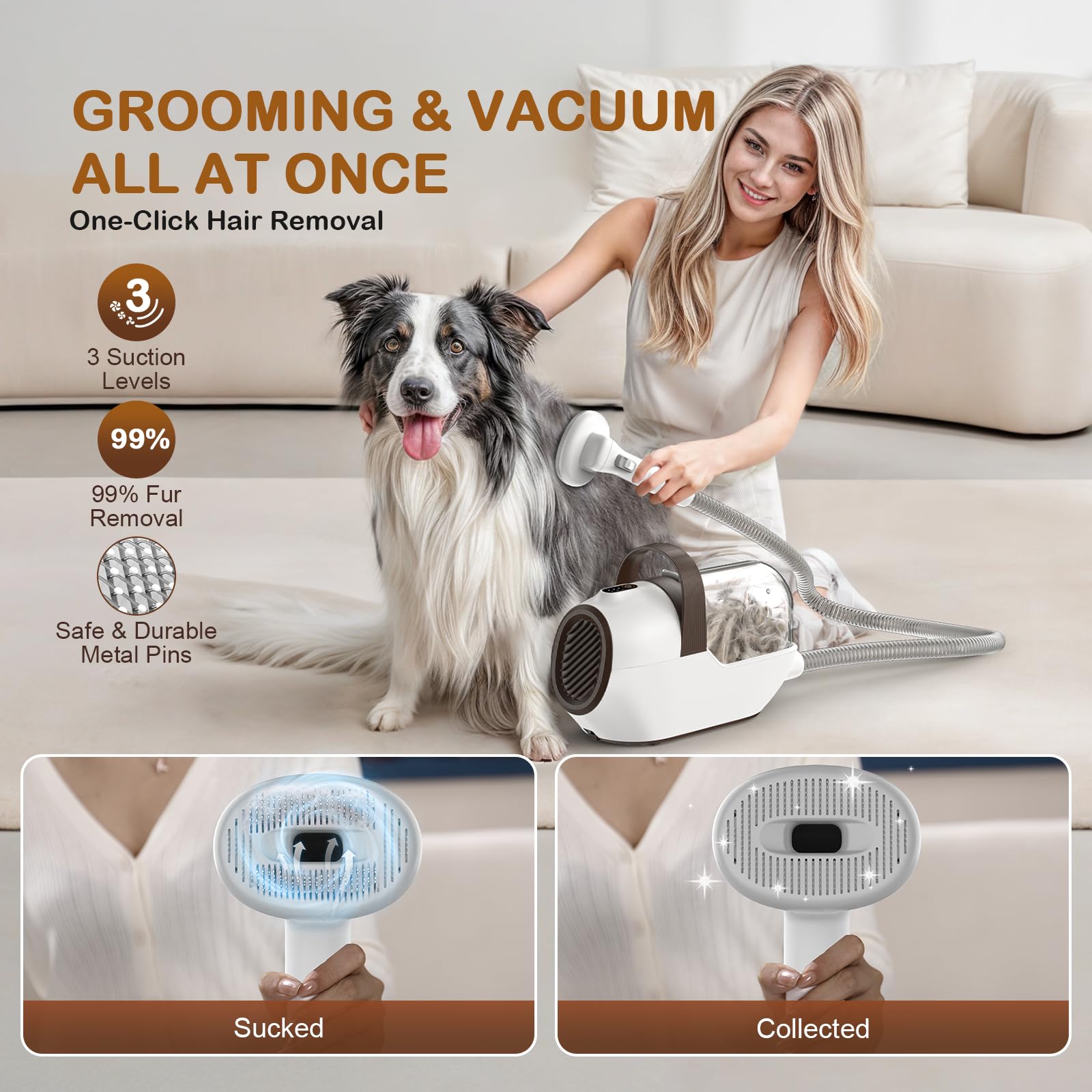 Ozumek Dog Grooming Vacuum Kit – 6 Tools, Quiet & Powerful Grooming