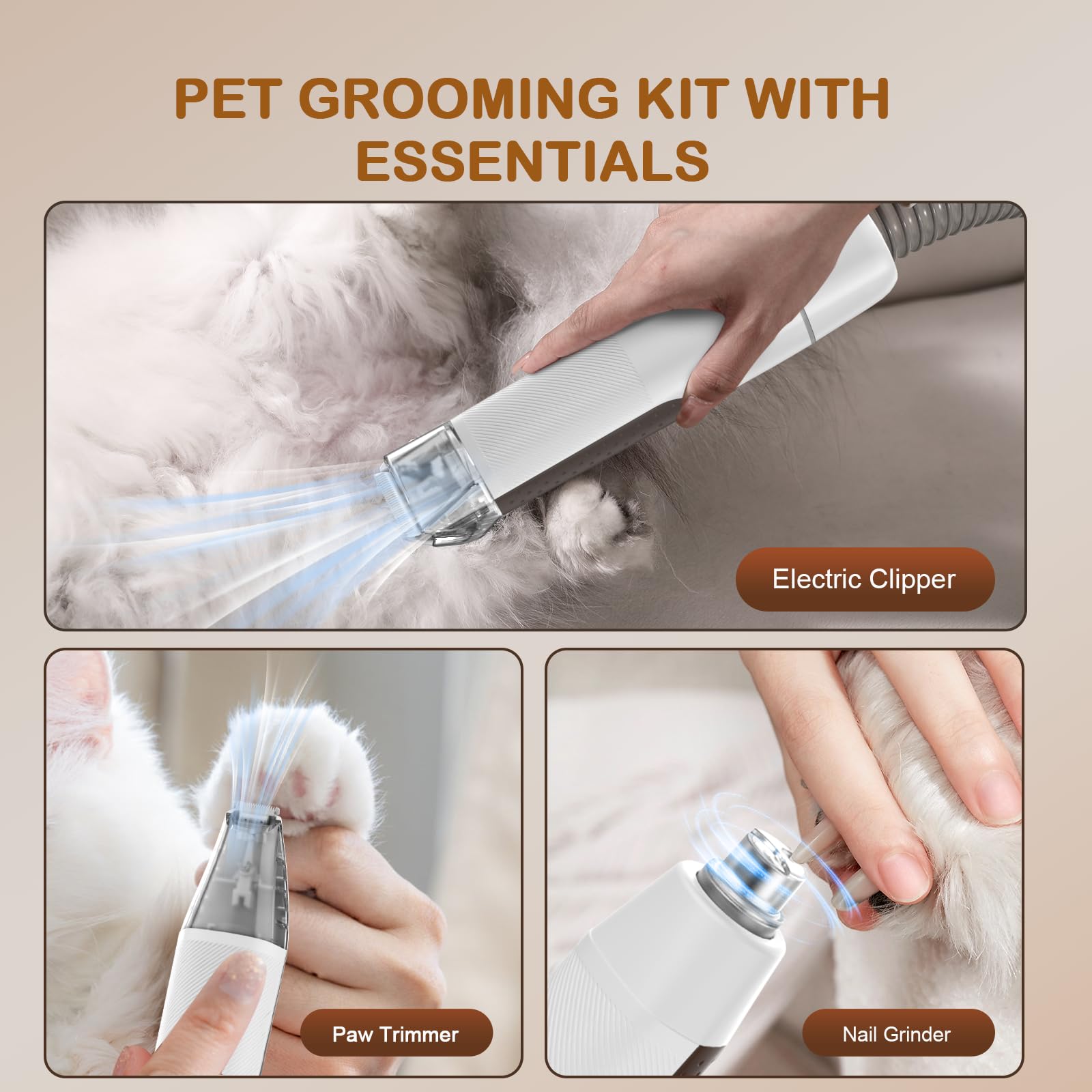 Ozumek Dog Grooming Vacuum Kit – 6 Tools, Quiet & Powerful Grooming