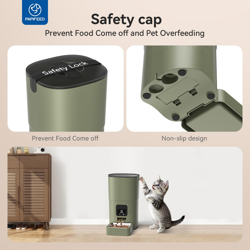 PAPIFEED Automatic Cat Feeder Upgrade — WiFi App Control, Dual Power, 1–12 Meals/Day (Greener)