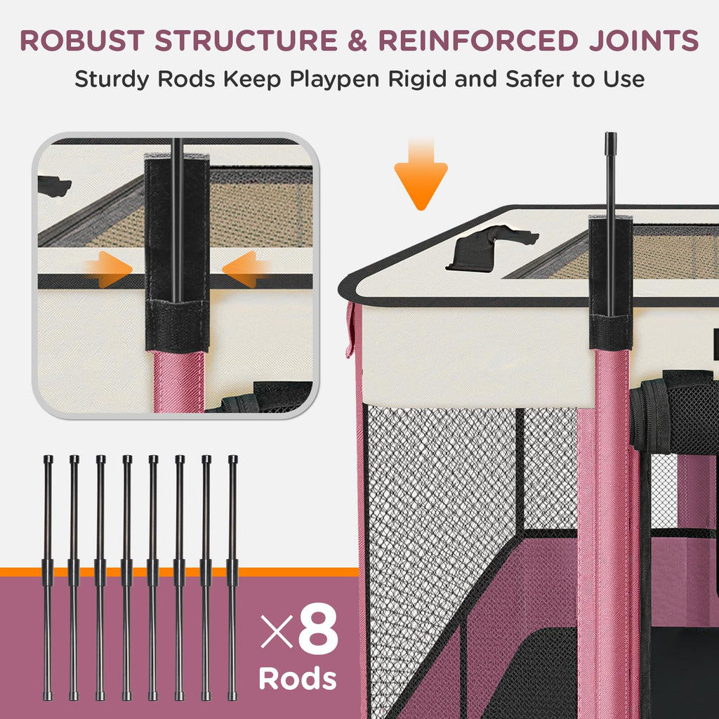 PAW BALLET Foldable Pet Playpen for Cats & Small Dogs – Portable, Waterproof, Pink