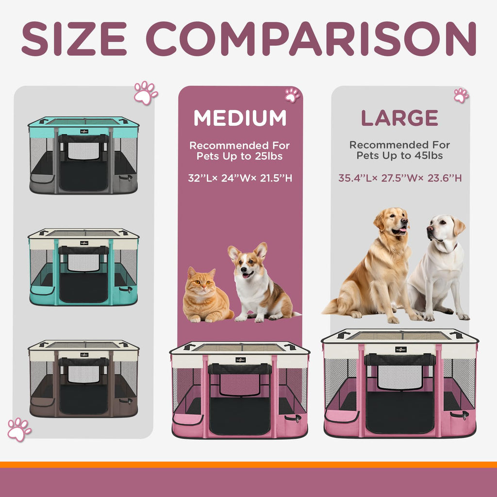 PAW BALLET Foldable Pet Playpen for Cats & Small Dogs – Portable, Waterproof, Pink