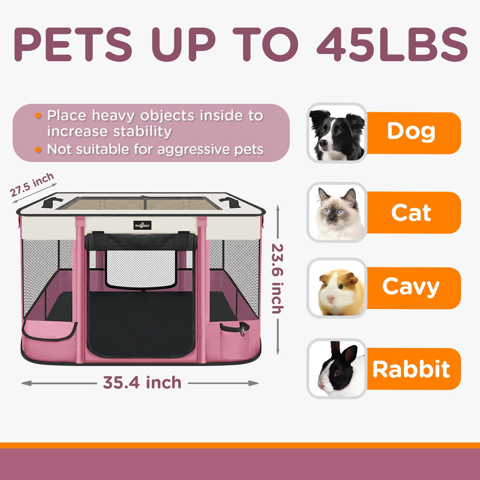 PAW BALLET Foldable Pet Playpen for Cats & Small Dogs – Portable, Waterproof, Pink