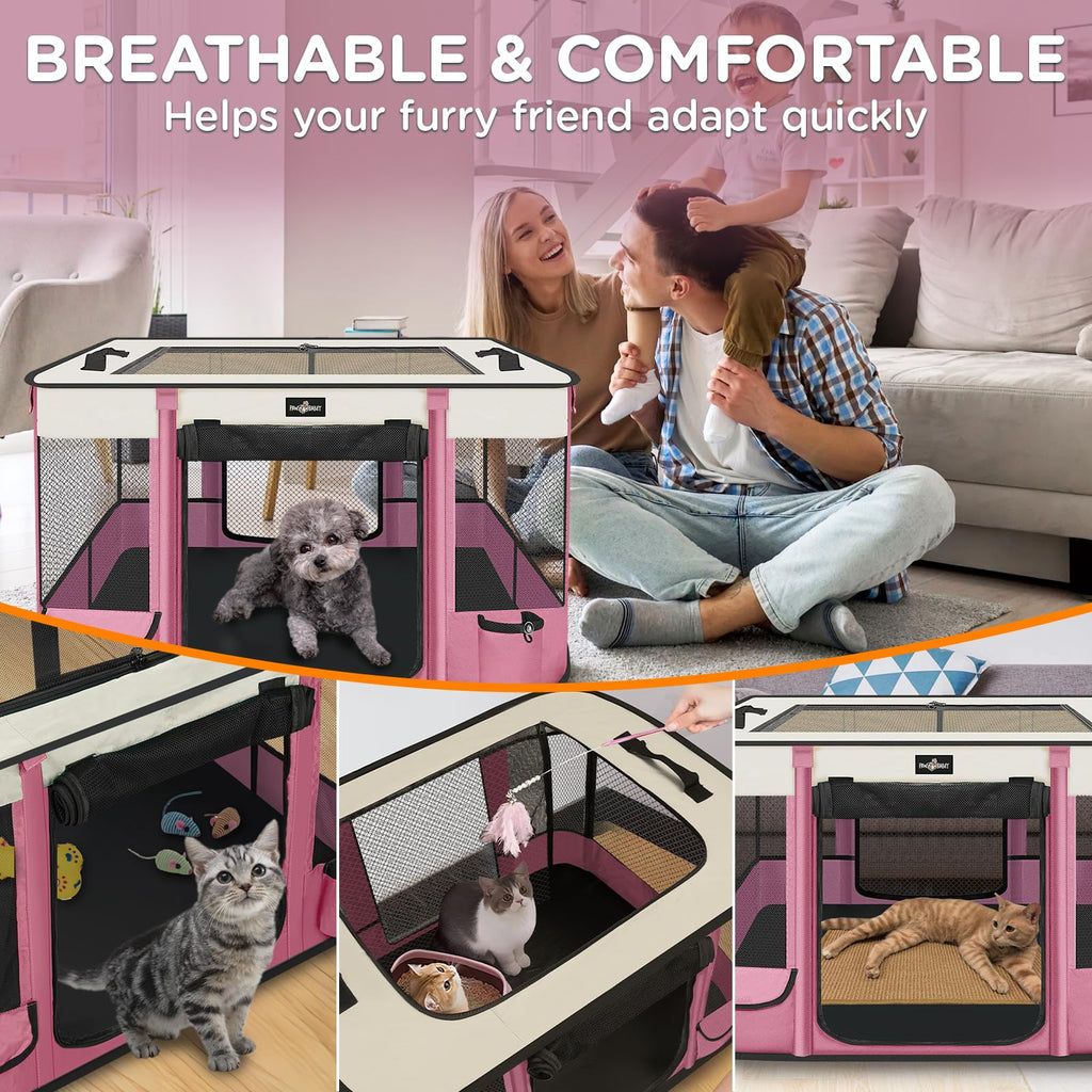 PAW BALLET Foldable Pet Playpen for Cats & Small Dogs – Portable, Waterproof, Pink