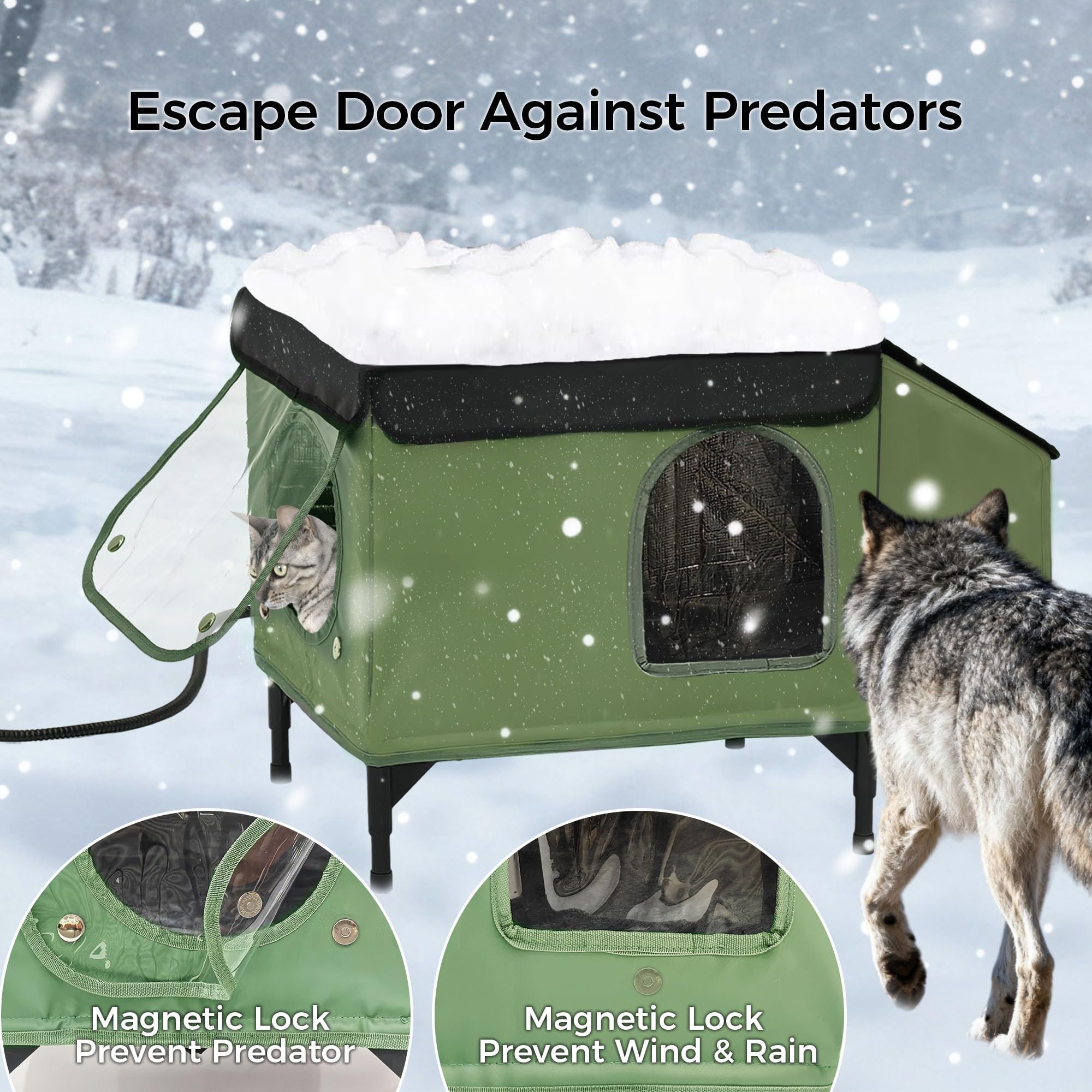 PAWPROVED Heated Cat House for Outside – Weatherproof Winter Shelter