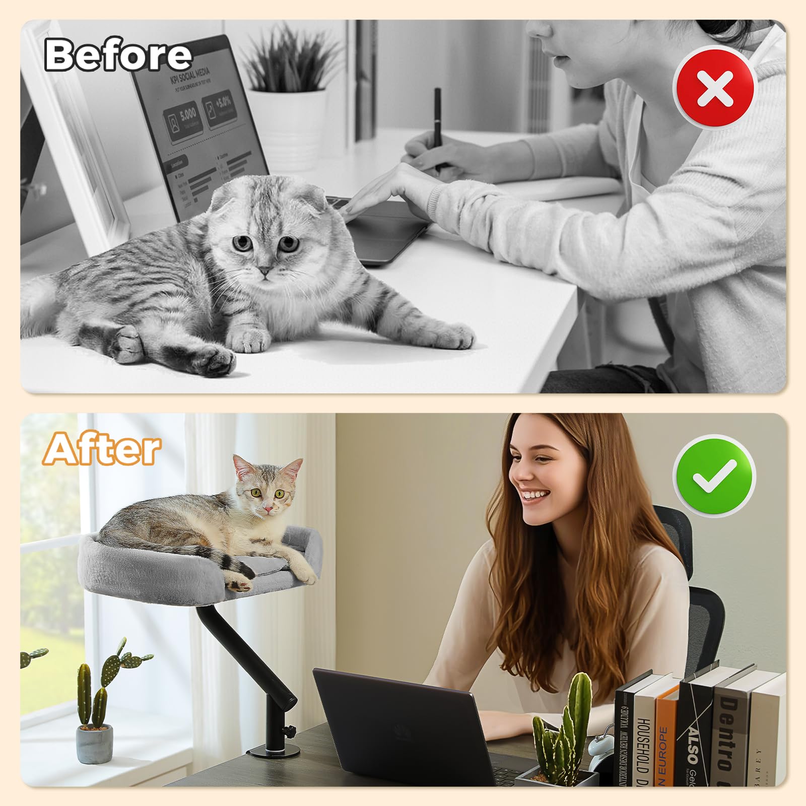 PAWZ Road Cat Desk Bed — 360° Rotating, Adjustable Desk Hammock for Indoor Cats