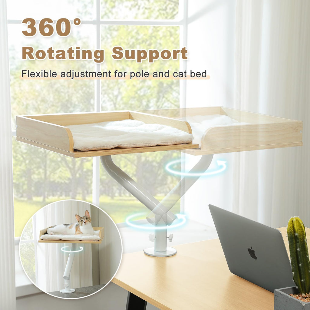 PAWZ Road Cat Desk Bed — Wooden Desk Hammock with 360° Rotation, 50 lb Support, Beige