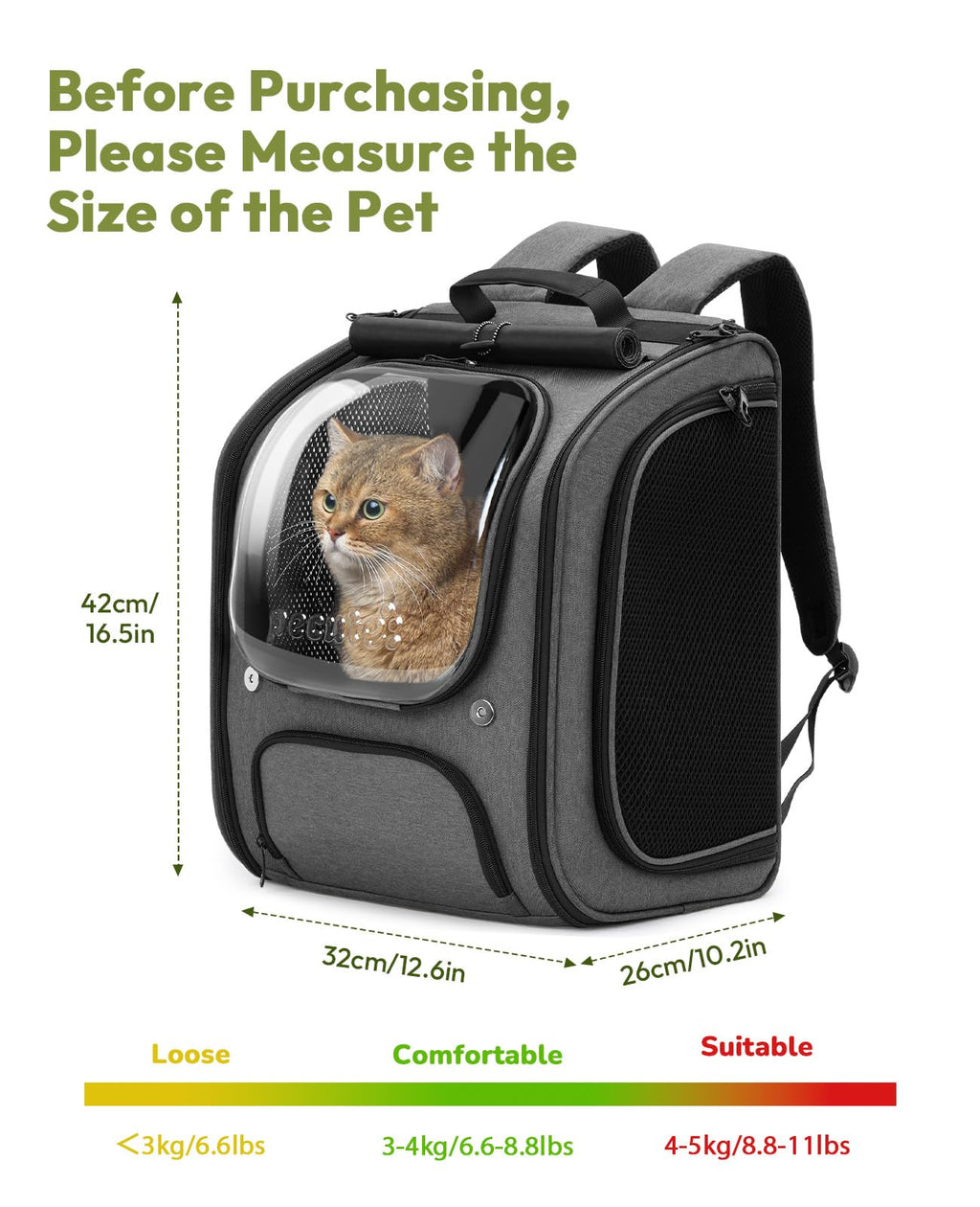 Pecute Cat Backpack Carrier – Large Bubble Backpack, Breathable & Ergonomic (Gray)