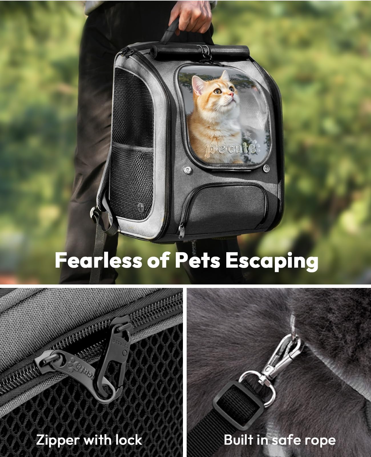 Pecute Cat Backpack Carrier – Large Bubble Backpack, Breathable & Ergonomic (Gray)