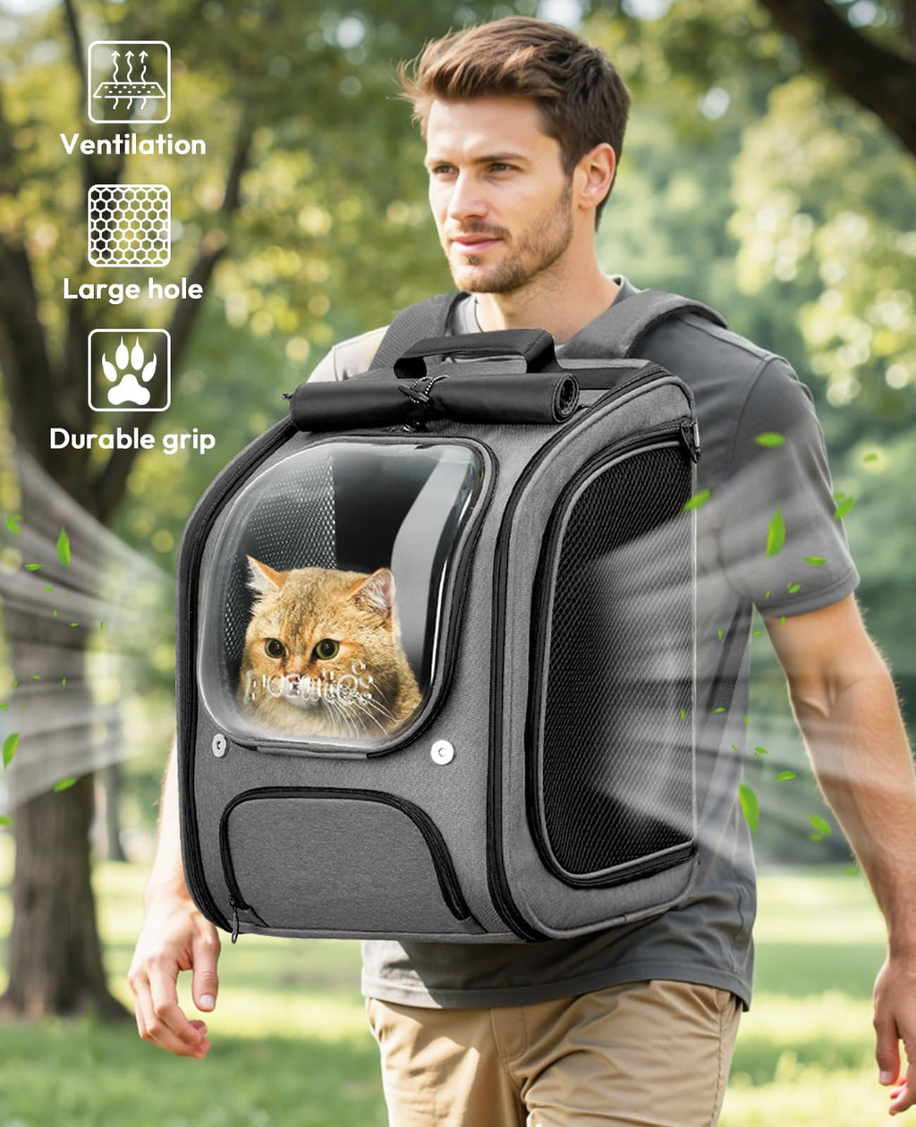Pecute Cat Backpack Carrier – Large Bubble Backpack, Breathable & Ergonomic (Gray)