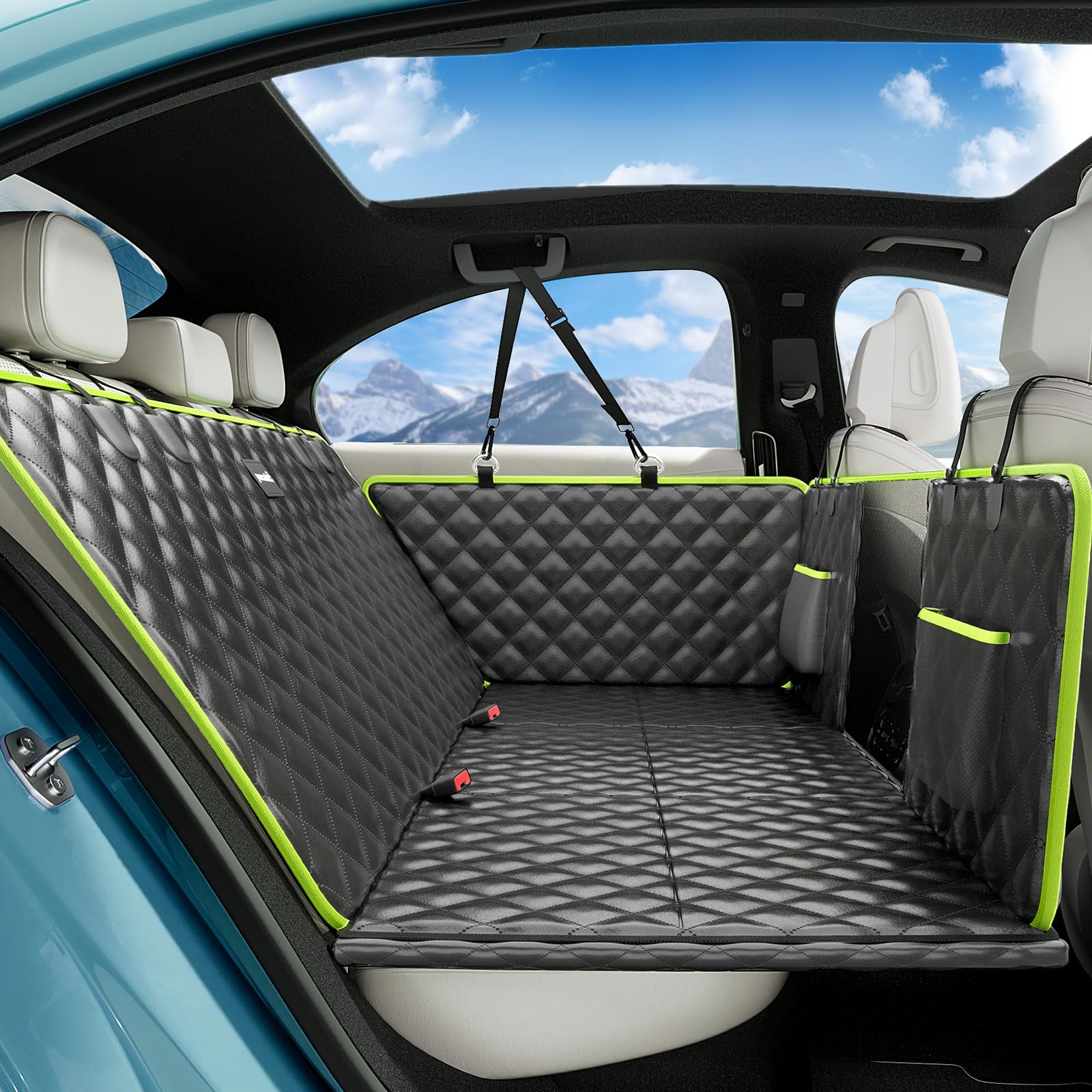 Pecute Dog Car Seat Cover – Waterproof Leather Back Seat Extender, 52.4x24.4 in, 330 lb Capacity